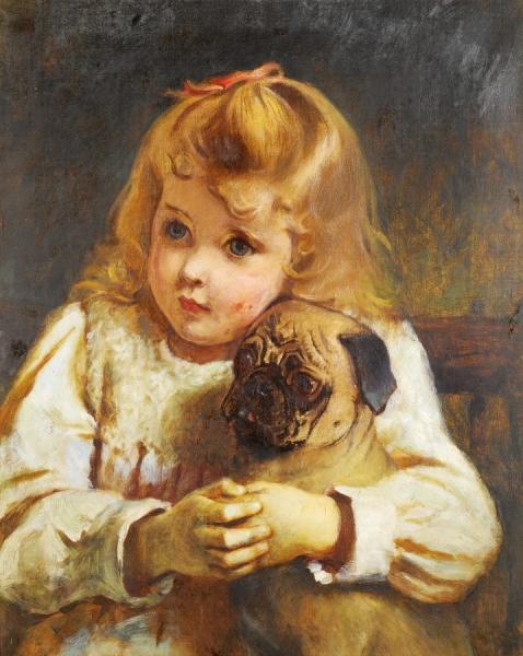 Concern, Girl With A Pug by Charles Burton Barber