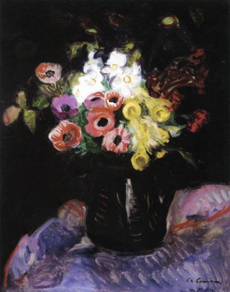 Anemones In A Black Vase by Charles Camoin