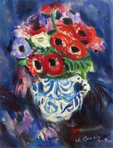 Anemones On A Blue Background by Charles Camoin