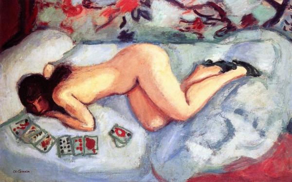 Nude Lying Down With A Game Of Cards by Charles Camoin
