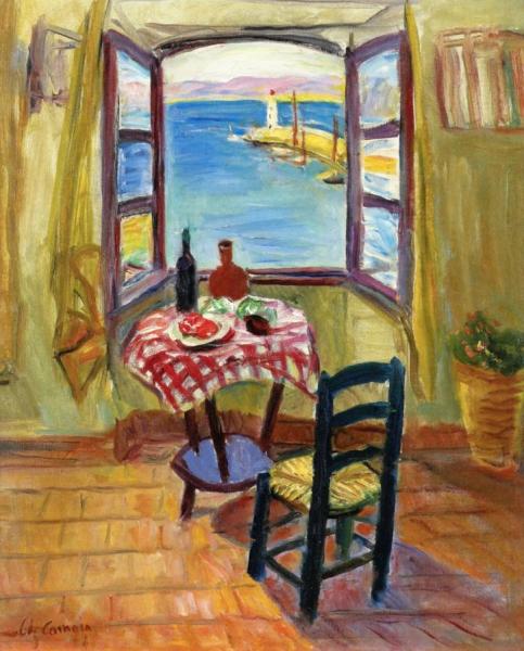 Still Life By The Studio Window, Overlooking The Port Of Saint Tropez by Charles Camoin