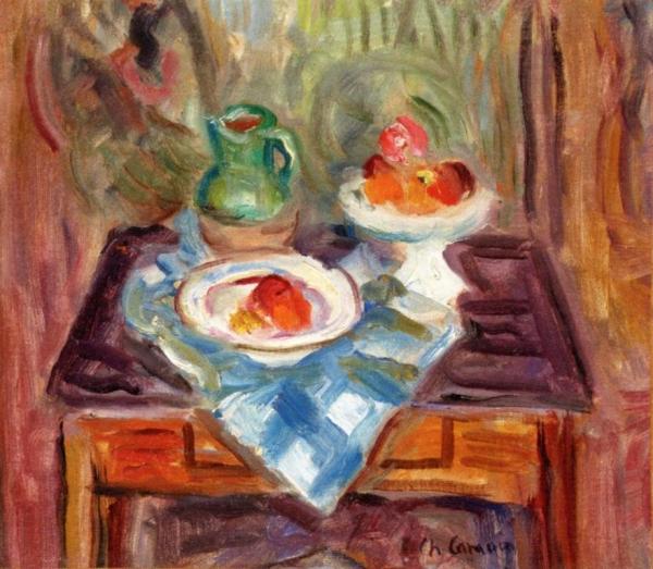 Still Life With Green Pitcher And Plate Of Fruit by Charles Camoin
