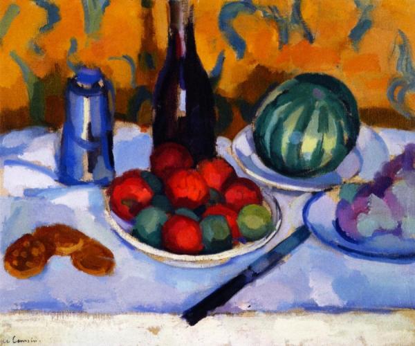 Still Life With Melon And Three Gateaux by Charles Camoin