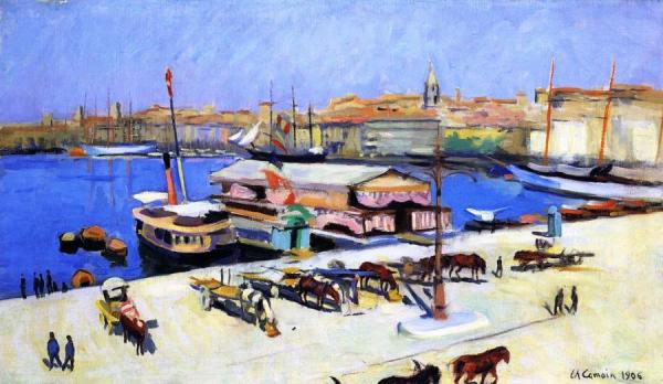 The Old Port At Marseille With Carts by Charles Camoin