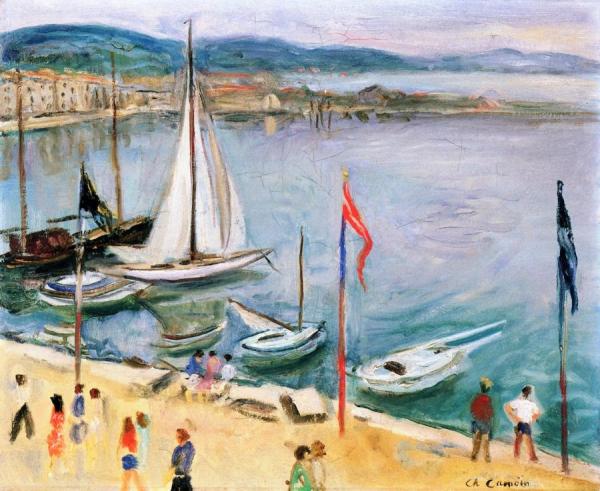 The Port Of Saint-tropez With White Sail by Charles Camoin