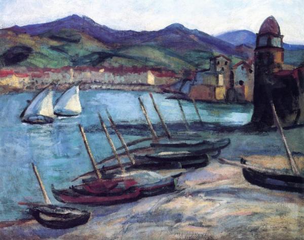 Two White Sails In The Port Of Collioure by Charles Camoin