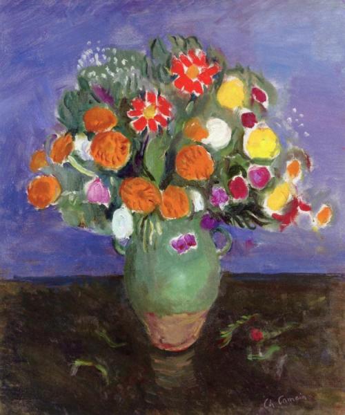 Vase Of Flowers On A Blue Background by Charles Camoin