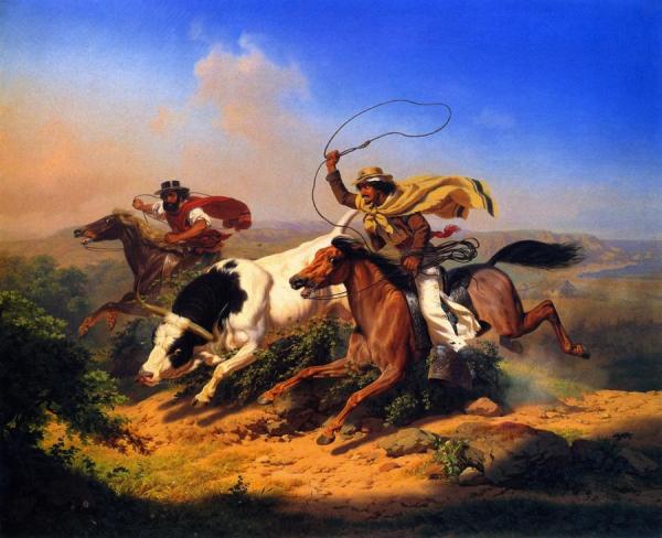 Vaqueros Roping A Steer by Charles Christian Nahl Oil Painting Reproductions