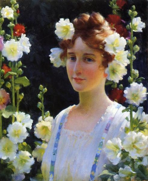 Among The Hollyhocks by Charles Courtney Curran