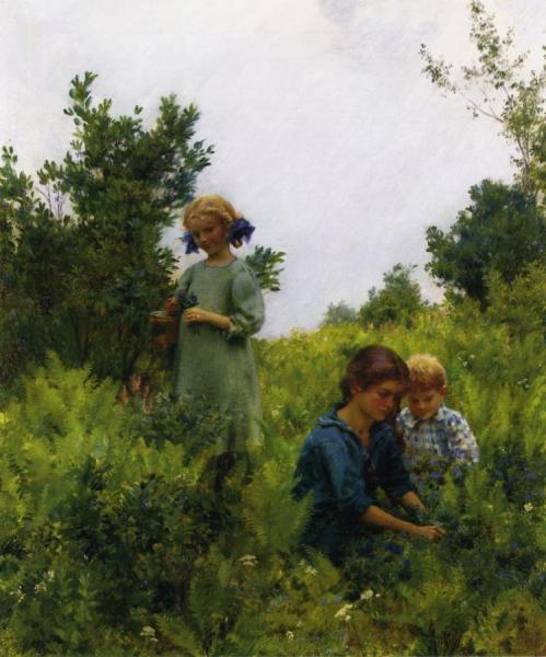Blueberries And Ferns by Charles Courtney Curran Oil Painting Reproductions