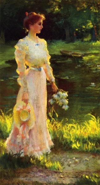 Charles Courtney Curran By The Lily Pond
