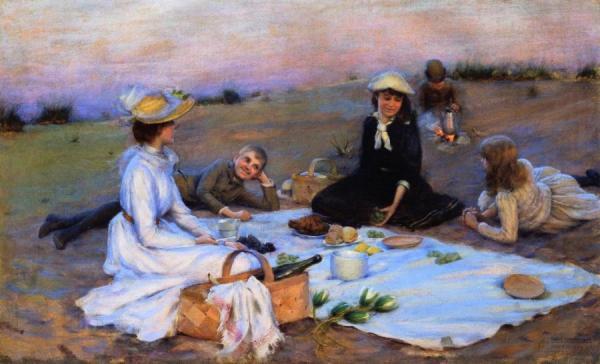 Picnic Supper On The Sand Dunes by Charles Courtney Curran Oil Painting Reproductions