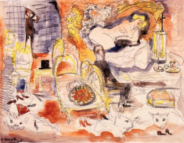 Count Muffat Discovers Nana With The Marquis De Chouard by Charles Demuth