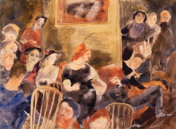 Charles Demuth Interior With Group Of People Around Red-headed Woman