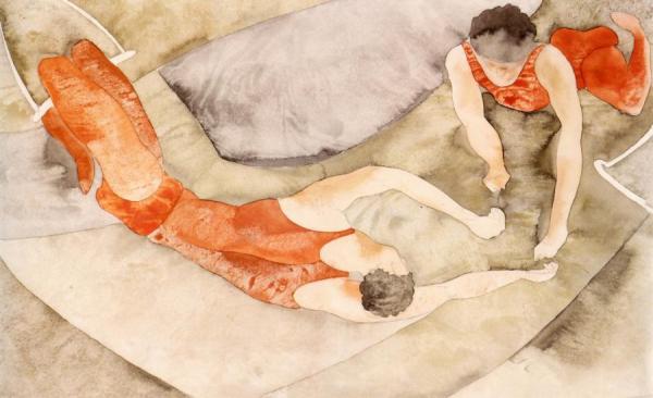 Two Trapeze Performers In Red by Charles Demuth