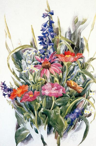 Zinnias, Larkspur And Daisies by Charles Demuth
