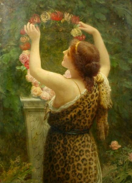 Woman With A Floral Wreath In A Leopard Dress by Charles Edward Perugini Oil Painting Reproductions