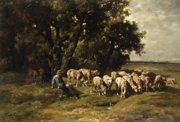 A Shepherd With His Flock by Charles-Émile Jacque