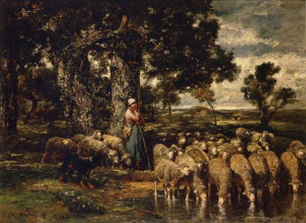 A Shepherdess With Her Flock by Charles-Émile Jacque