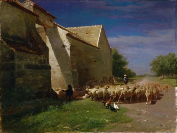 Sheep Leaving A Farmyard by Charles-Émile Jacque