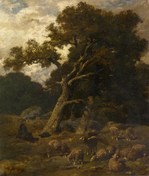 Shepherd And His Sheep In Fontaineblelau Forest by Charles-Émile Jacque Oil Painting Reproductions