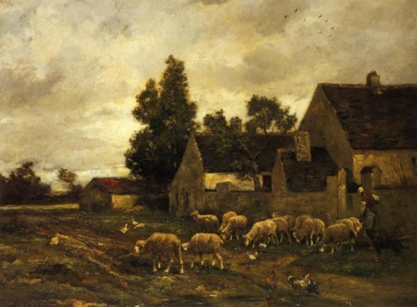 Shepherdess And Her Flock by Charles-Émile Jacque