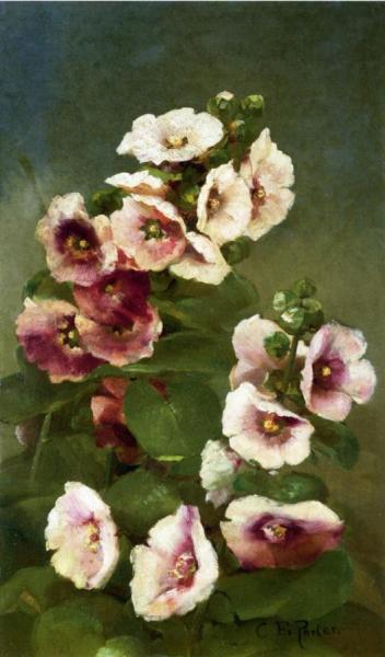 Pink Hollyhocks by Charles Ethan Porter Oil Painting Reproductions