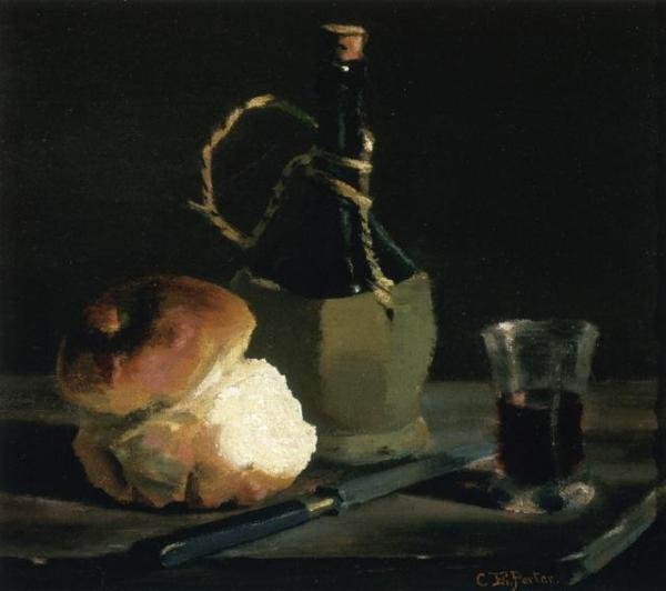 Charles Ethan Porter Still Life With Bread And Wine Bottle