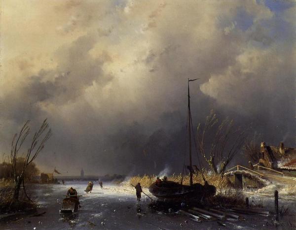 A Winter Landscape With Skaters by Charles Henri Joseph Leickert