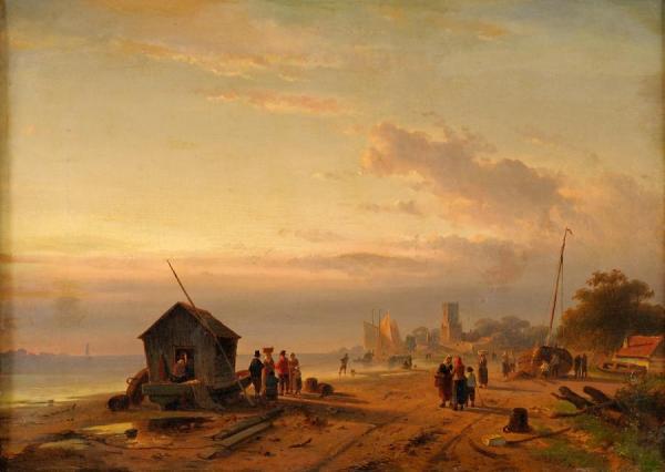 Beach Scene by Charles Henri Joseph Leickert Oil Painting Reproductions