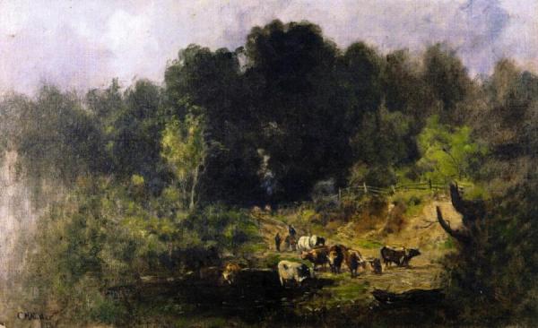 Cattle On The Road Aro' The Ridge Near Queens by Charles Henry Miller