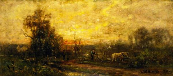 Plowing The Field At Sunset by Charles Henry Miller