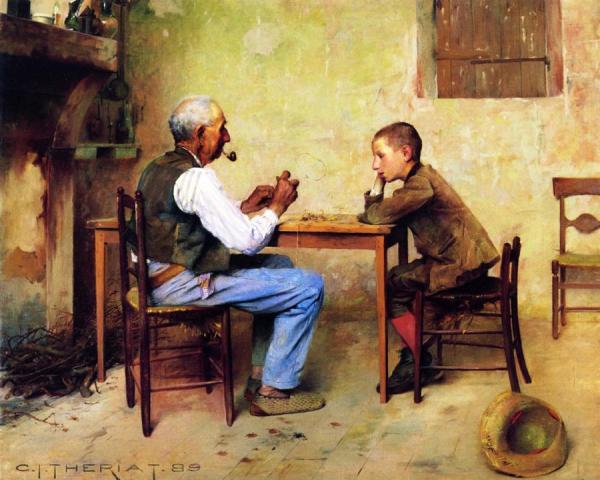 A Lesson From Grandpa by Charles James Theriat Oil Painting Reproductions