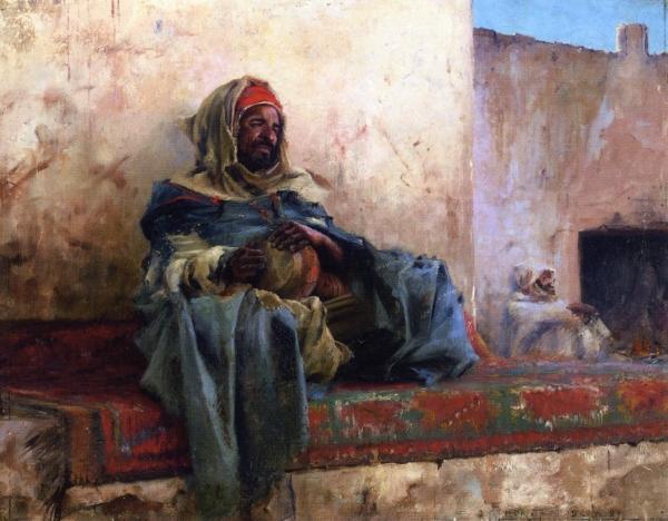Playing The Derbakeh, Biskra by Charles James Theriat