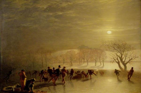 Skaters, Duddingston Loch By Moonlight by Charles Lees