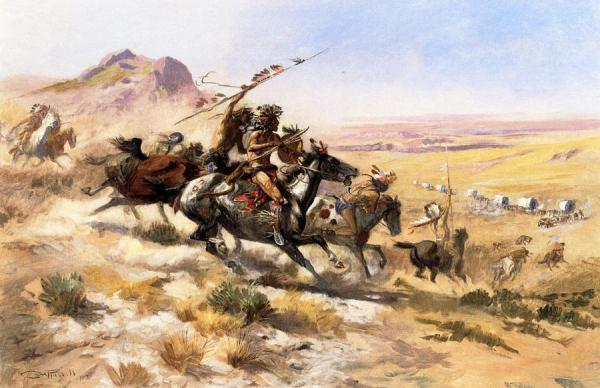 Attack On A Wagon Train by Charles Marion Russell