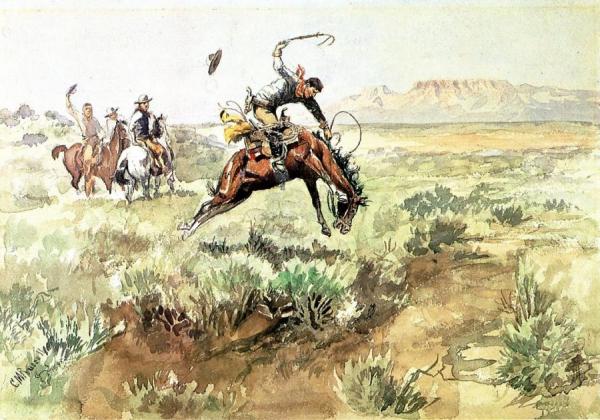 Bronco Busting by Charles Marion Russell Oil Painting Reproductions
