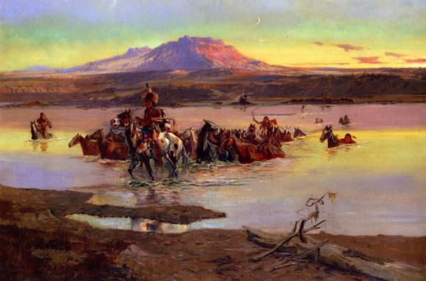 Fording The Horse Herd by Charles Marion Russell