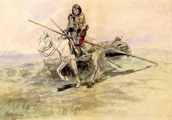 Indian On Horseback With A Child by Charles Marion Russell Oil Painting Reproductions