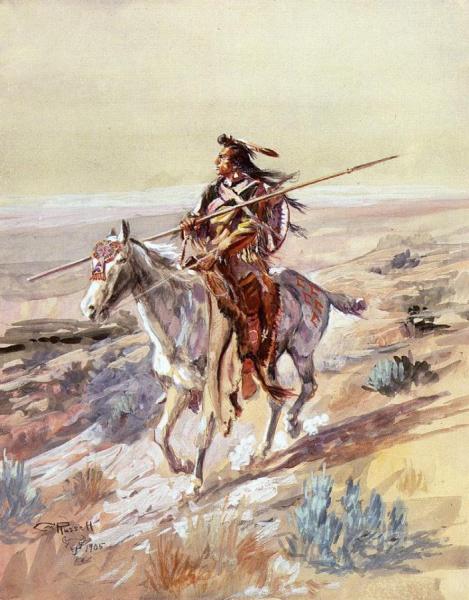 Indian With Spear by Charles Marion Russell Oil Painting Reproductions