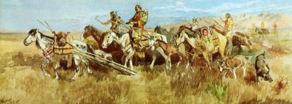 Indian Women Moving Camp by Charles Marion Russell