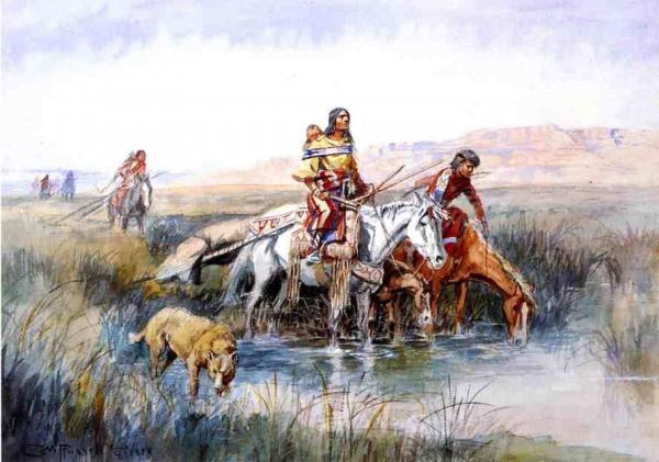 Indian Women Moving Camp by Charles Marion Russell
