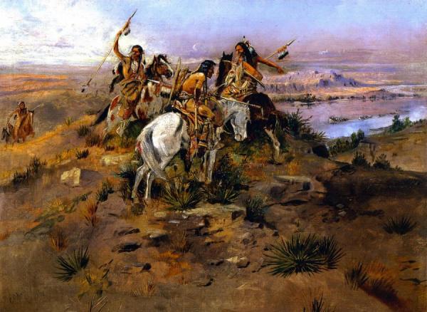 Indians Discovering Lewis And Clark by Charles Marion Russell Oil Painting Reproductions