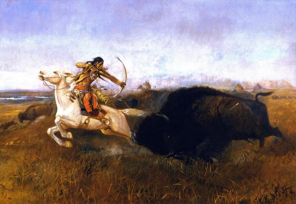 Indians Hunting Buffalo by Charles Marion Russell Oil Painting Reproductions