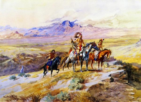 Indians Scouting A Wagon Train by Charles Marion Russell