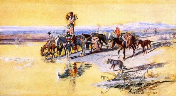 Indians Traveling On Travois by Charles Marion Russell