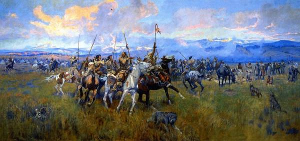 Lewis And Clark Meeting Indians At Ross' Hole by Charles Marion Russell