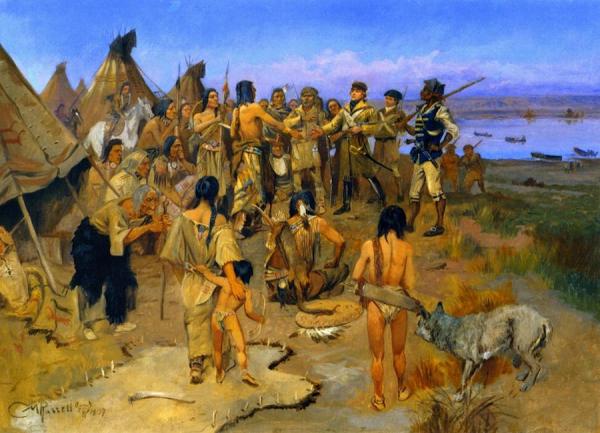 Lewis And Clark Meeting The Mandan Indians by Charles Marion Russell