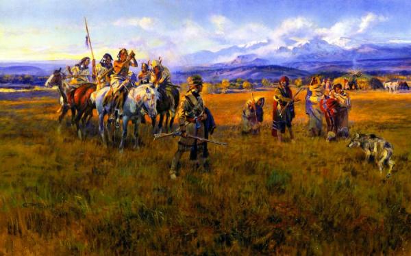 Lewis And Clark Reach Shoshone Camp Led By Sacajawea The Bird Woman by Charles Marion Russell