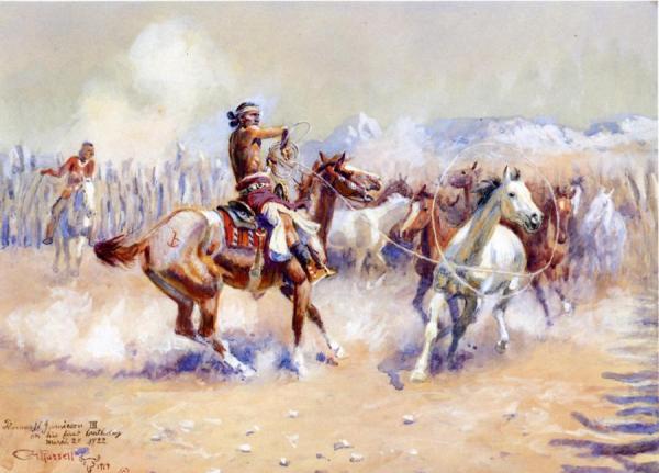 Navajo Wild Horse Hunters by Charles Marion Russell Oil Painting Reproductions